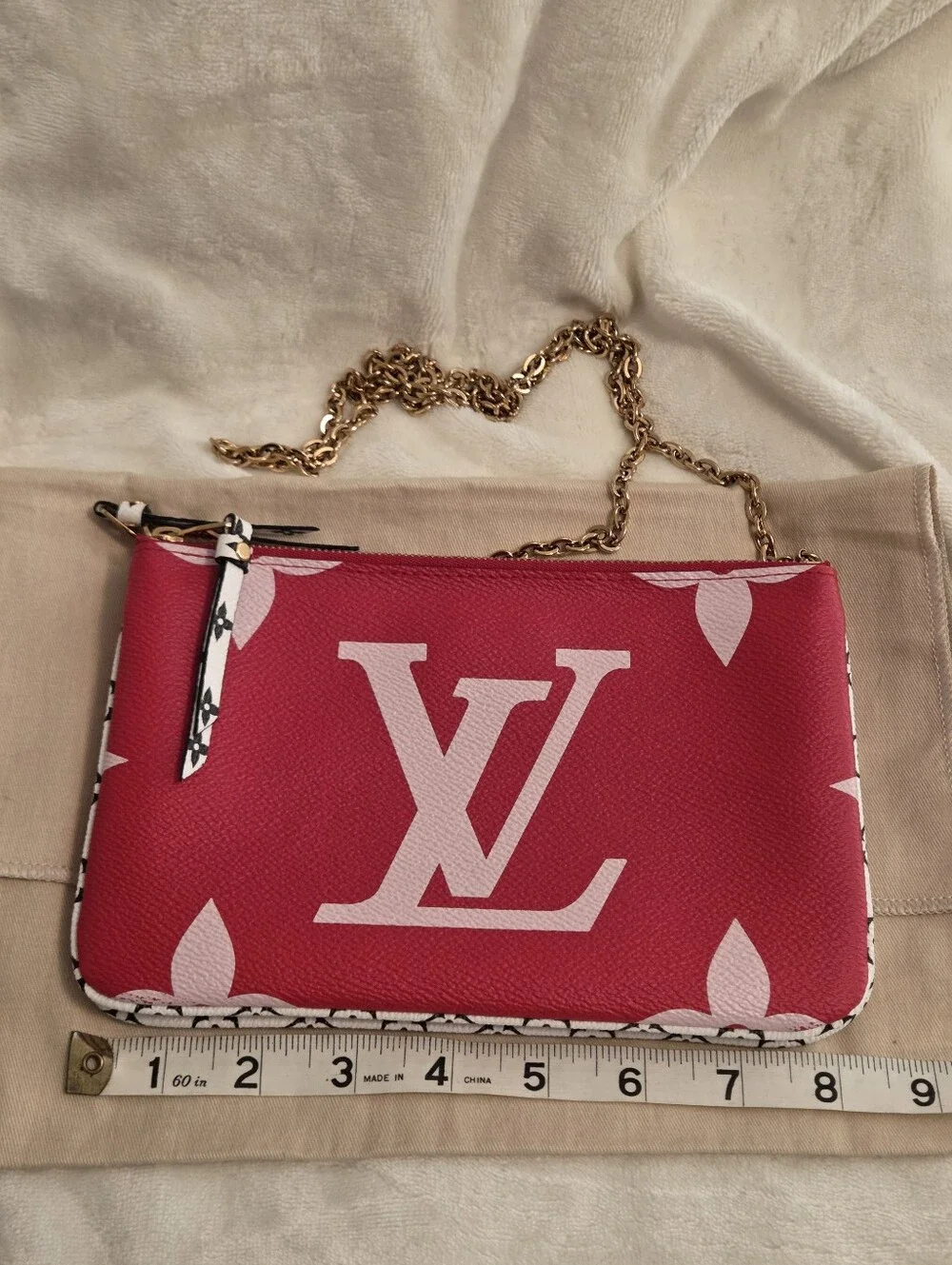 Authentic LV Double Zip Pochette Giant Monogram Pink Red White Crossbody Bag